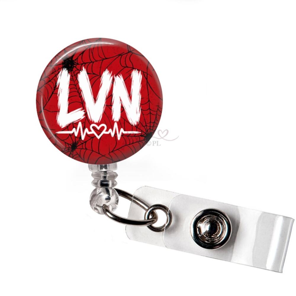 LVN Badge Reel Licensed Vocational Nurse Halloween Spider Web ID Holder